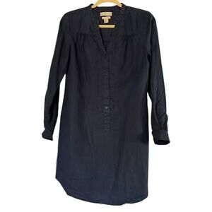 Kenar 100% Linen Shirt Dress Women's Size 6 Navy Button Front Roll-Tab Sleeves